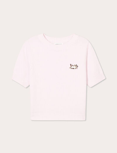 Pull manches courtes rose clair femme