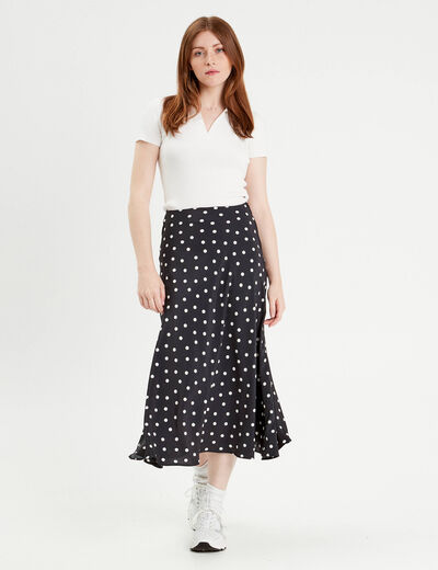 Jupe midi évasée fluide noir femme