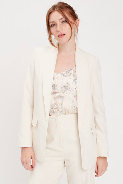 Veste blazer col châle ecru femme