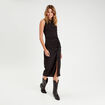 Robe longue ajustée drappée noir femme