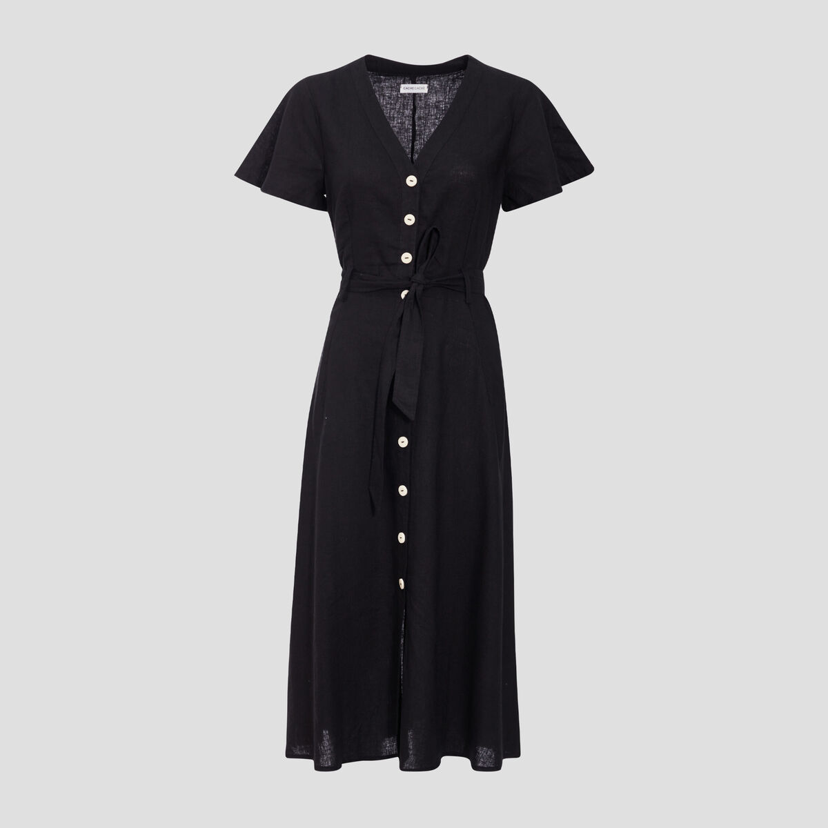 Robe boutonnée à manches courtes noir femme