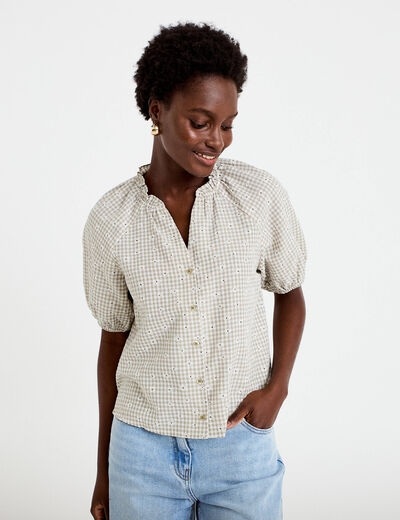 Blouse droite col v manches courtes gris femme