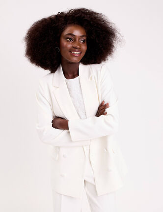 Blazer col classique manches longues ecru femme