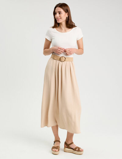 Robe longue évasée 2-en-1 beige femme