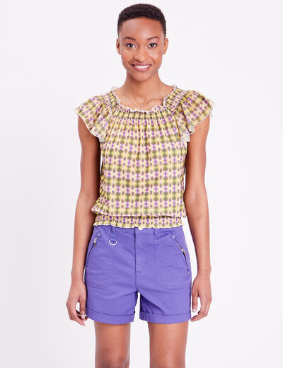 T-shirt manches courtes smocké vert femme