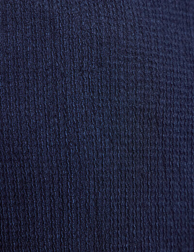 Blouse pliss&eacute;e col v manches courtes bleu fonc&eacute; femme