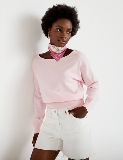 Pull ample manches longues fin rose clair femme