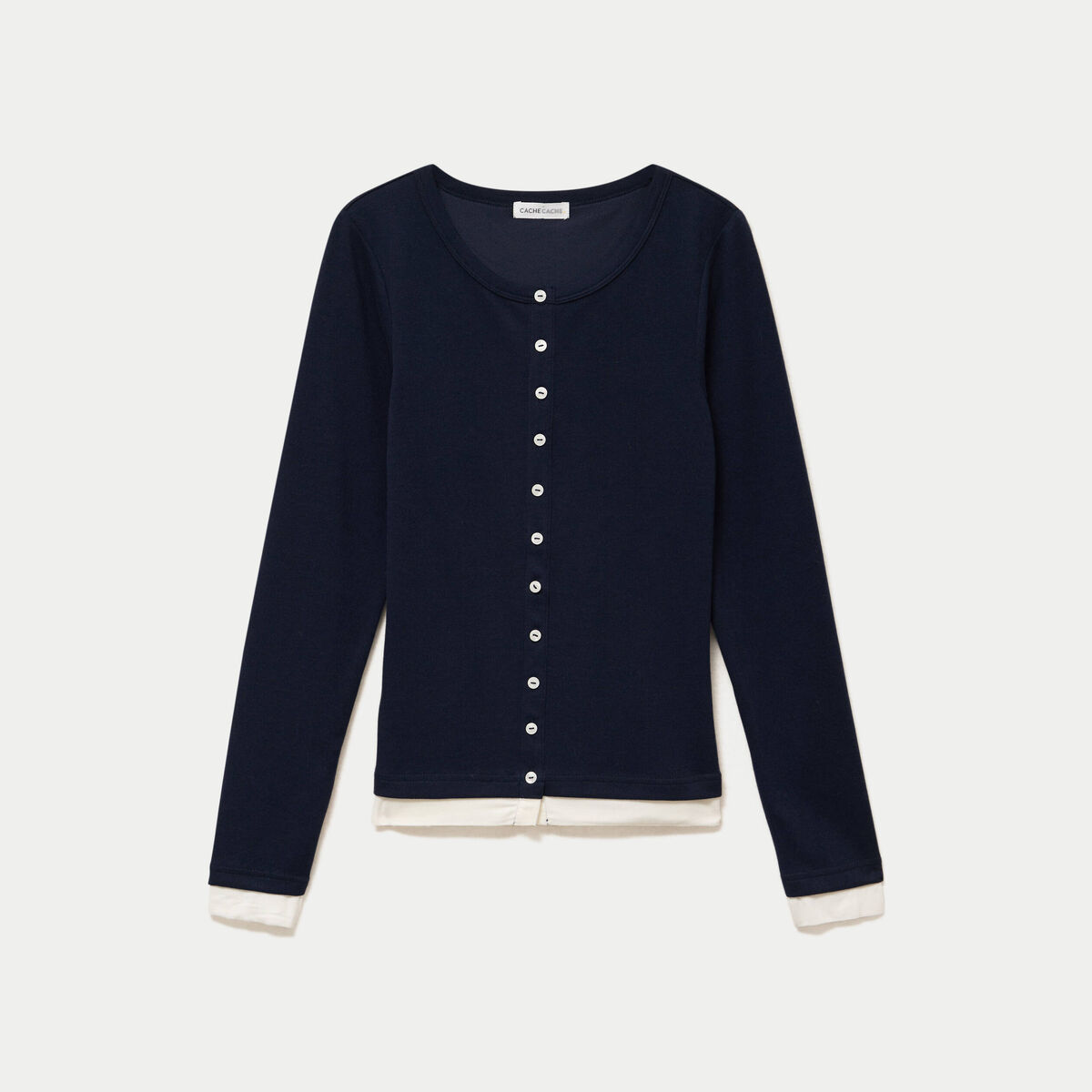 Top col rond manches longues bleu marine femme