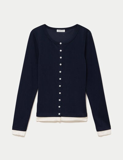 Top col rond manches longues bleu marine femme