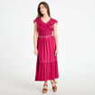Robe longue &eacute;vas&eacute;e col v manches courtes rouge femme