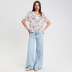 Blouse droite courte col V blanc femme