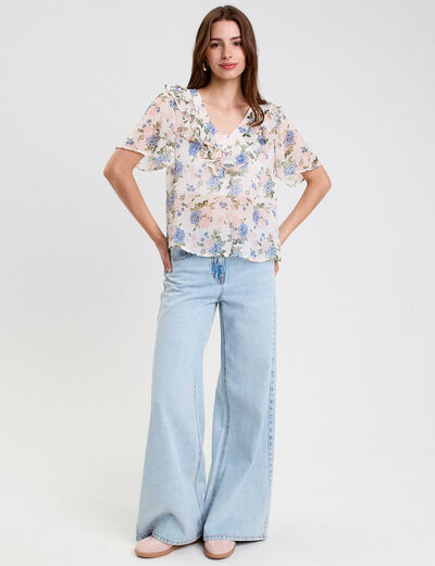 Blouse droite courte col V blanc femme