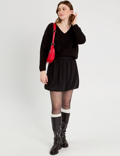 Pull manches longues col en V noir femme