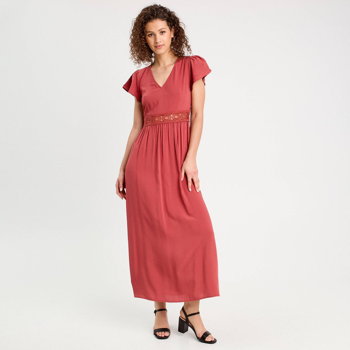 Robe longue évasée vieux rose femme