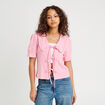 Blouse nouée brodée rose poudrée femme