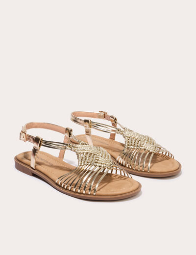Sandales tress&eacute;es couleur or femme