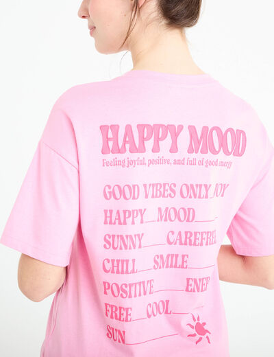 T-shirt col rond manches courtes rose corail femme