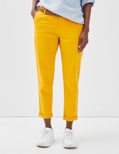Pantalon chino 7/8ème jaune femme