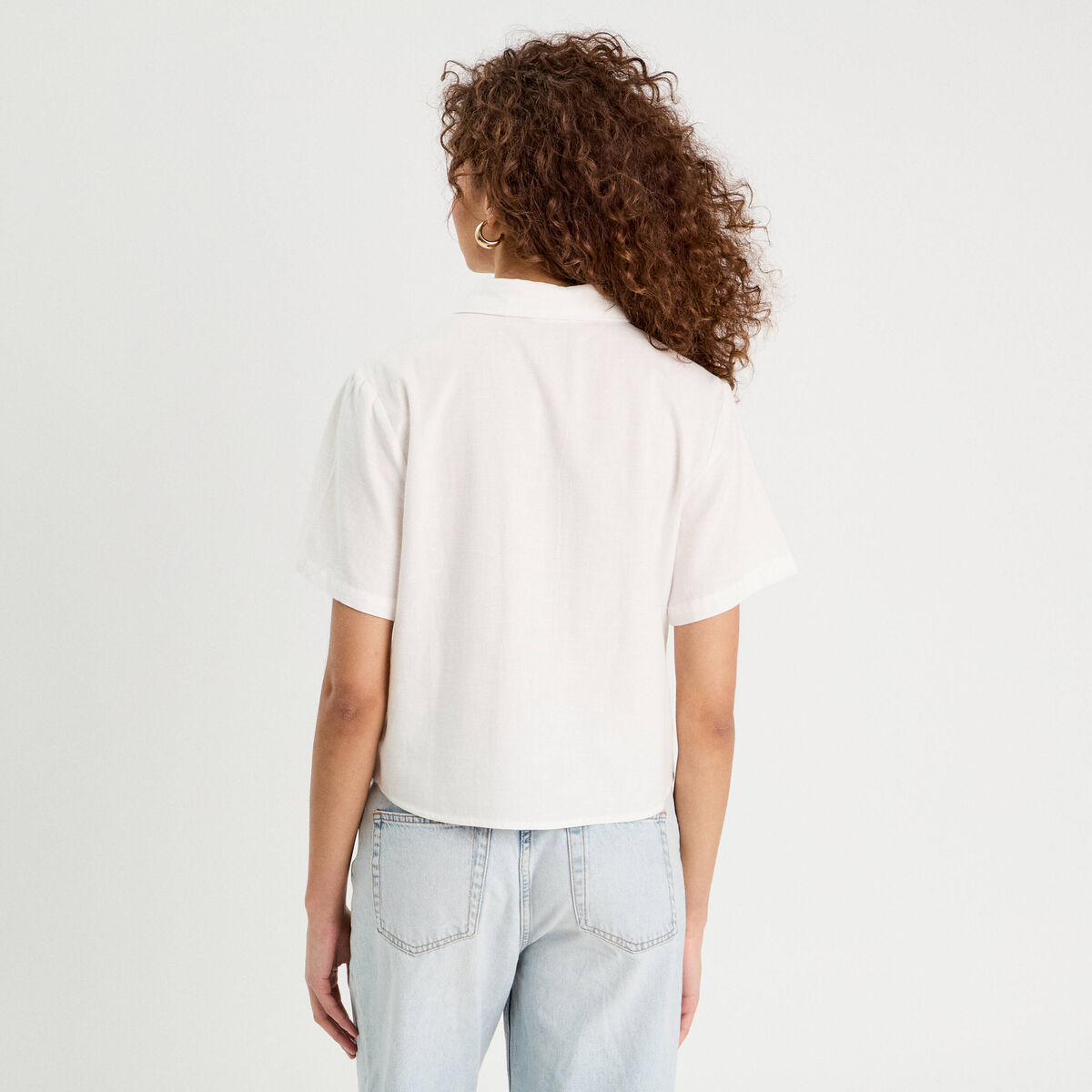 Chemise brodée manches courtes ecru femme