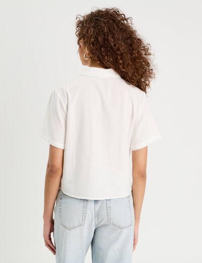 Chemise brodée manches courtes ecru femme