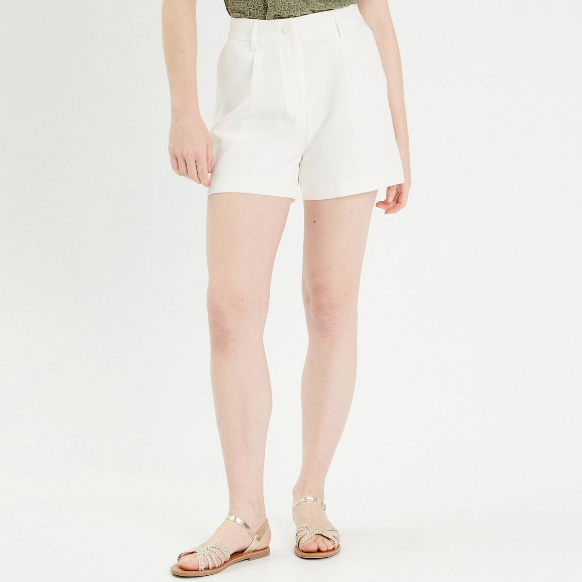 Short ajusté avec pinces ecru femme