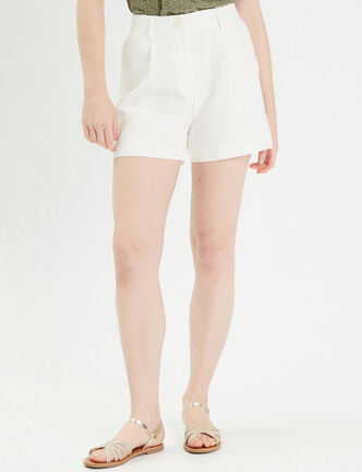 Short ajusté avec pinces ecru femme