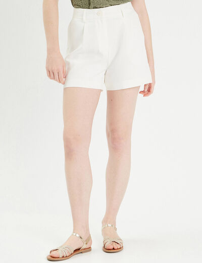 Short ajusté avec pinces ecru femme