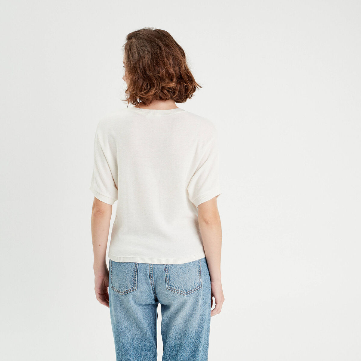 Pull manches courtes clous ecru femme