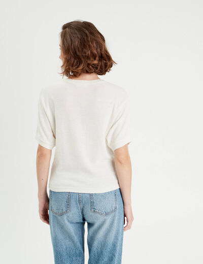 Pull manches courtes clous ecru femme