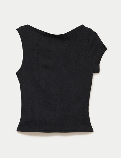 Top asym&eacute;trique d&eacute;tail bijou noir femme