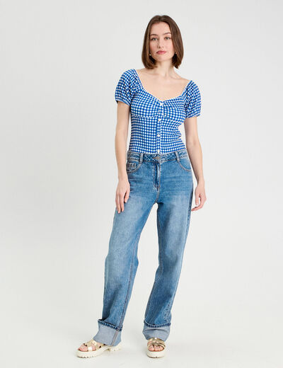 Blouse cropped bleu electrique femme
