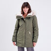Parka droite avec capuche vert kaki femme