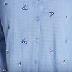 Blouse droite courte col v broderie bleu femme