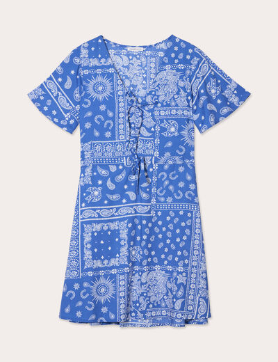 Robe évasée détails noeuds bleu femme