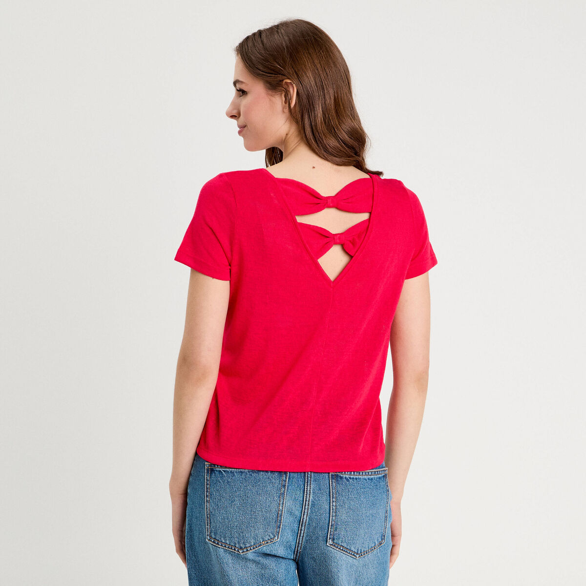 T-shirt noeuds dos rose vif femme