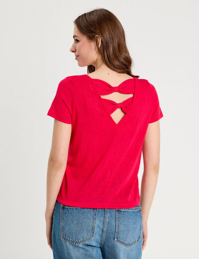 T-shirt noeuds dos rose vif femme