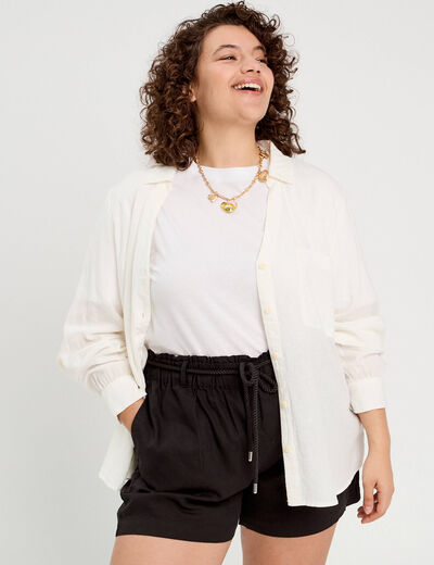 Short regular contenant du lin noir femme