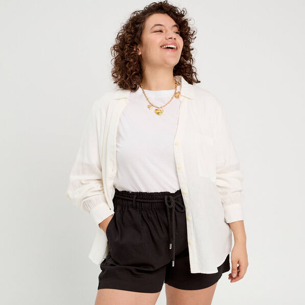 Short regular contenant du lin noir femme