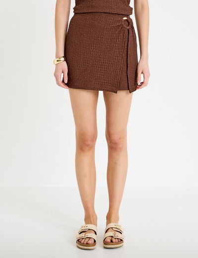 Jupe-short courte &eacute;vas&eacute;e en maille marron femme