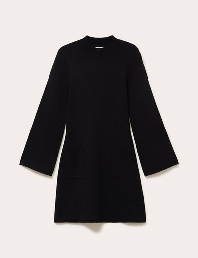 Robe manches longues col montant noir femme