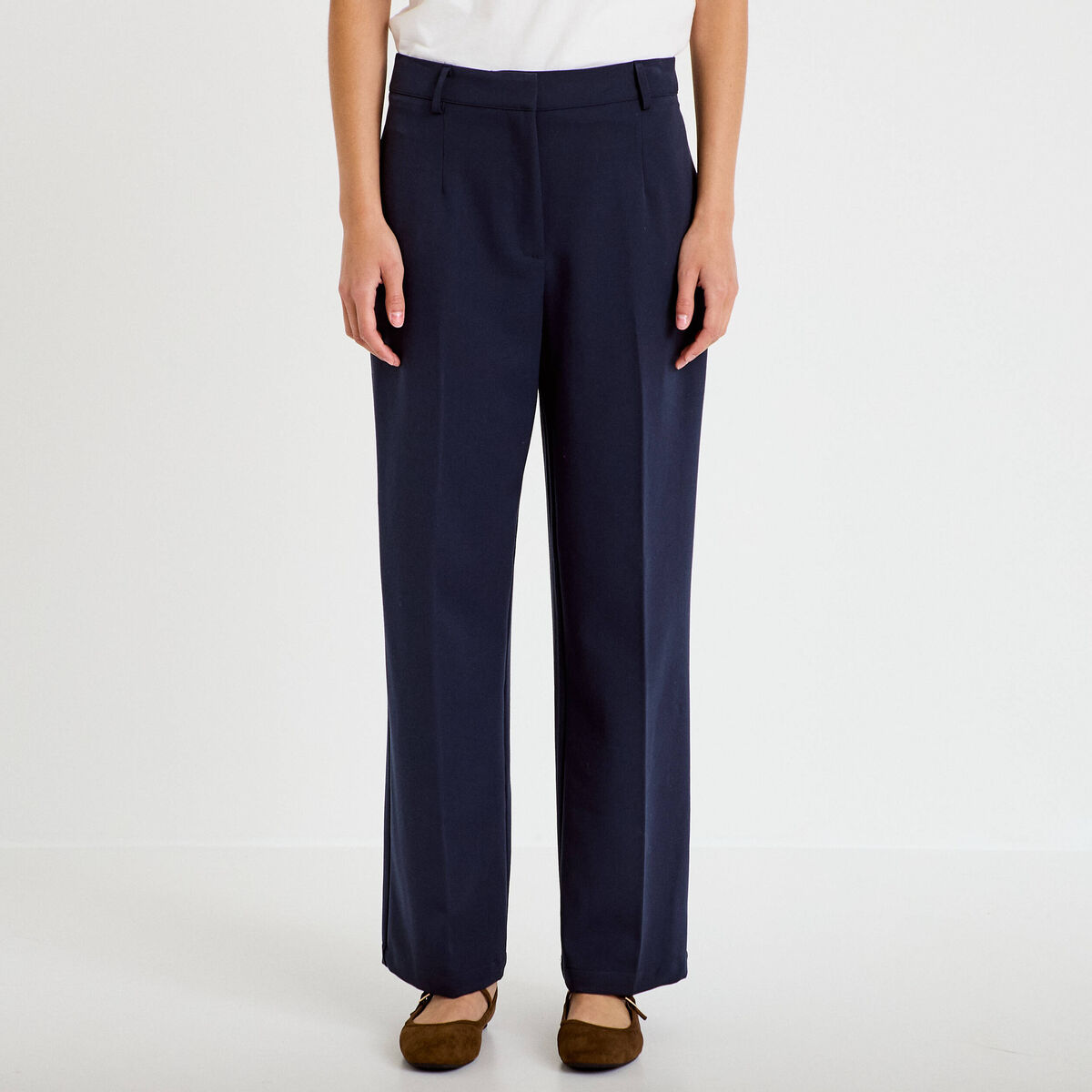 Pantalon bootcut taille haute bleu marine femme