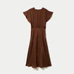 Robe longue &eacute;vas&eacute;e col v satin&eacute;e marron femme