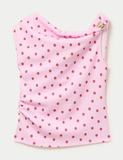 Top pliss&eacute; col bardot sans manches rose clair femme