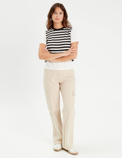 Pantalon cargo large ecru femme