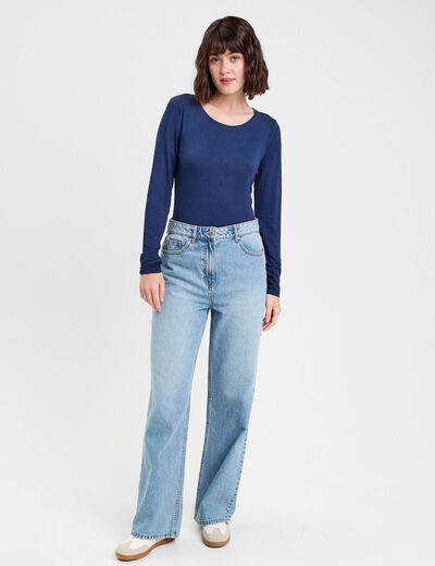 T-shirt uni à manches longues bleu foncé femme
