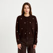 Gilet manches longues broderies col rond marron fonc&eacute; femme