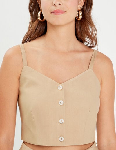 Caraco cropped boutonné beige femme