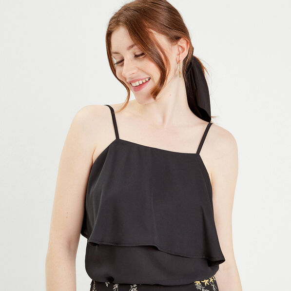 caraco bretelles fines volants noir femme Caraco bretelles fines volants noir femme