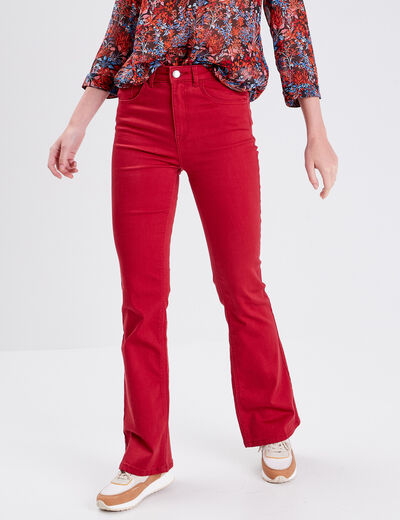 Jeans flare taille haute rouge foncé femme