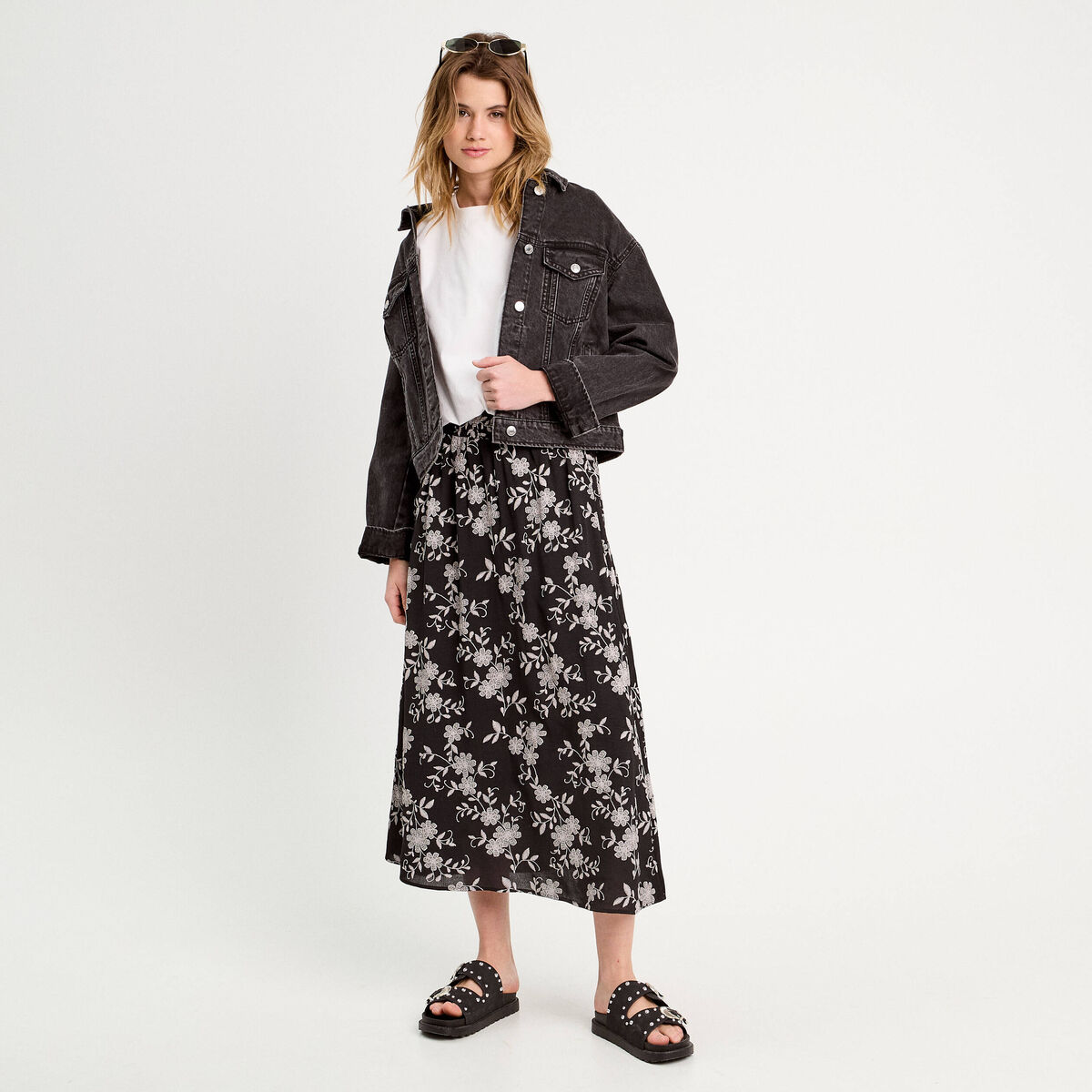 Jupe longue évasée noir femme